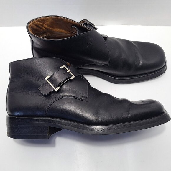 Gucci Flat Ankle Boots 40E US 7.5 Wide Black Leather Monk Strap - Picture 1 of 14